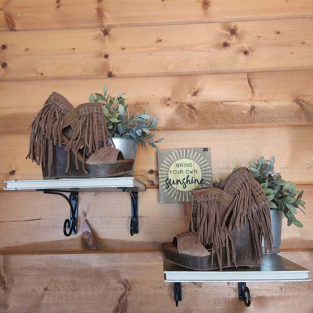 naughty monkey Brown Suede Fringe Wedge Sandals